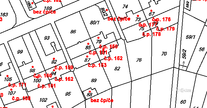 Medlánky 152, Brno na parcele st. 81 v KÚ Medlánky, Katastrální mapa