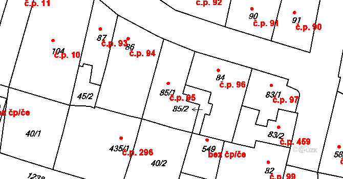 Benešov nad Ploučnicí 95 na parcele st. 85/1 v KÚ Benešov nad Ploučnicí, Katastrální mapa