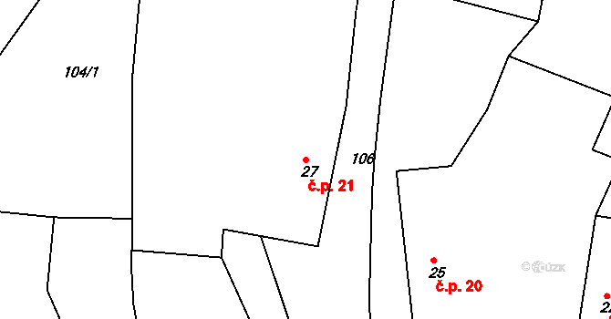 Meziříčí 21 na parcele st. 27 v KÚ Meziříčí, Katastrální mapa