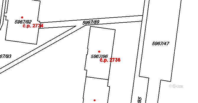 Tábor 2736 na parcele st. 5967/96 v KÚ Tábor, Katastrální mapa