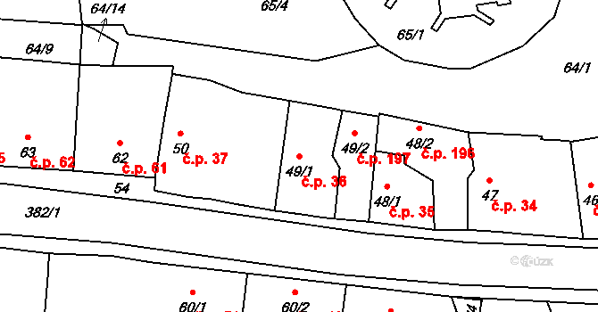 Černčice 36 na parcele st. 49/1 v KÚ Černčice u Loun, Katastrální mapa
