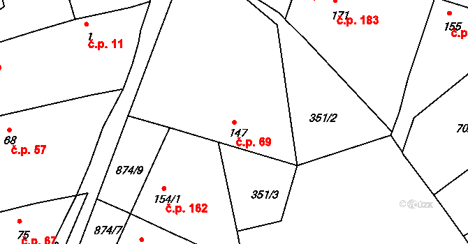 Jimlín 69 na parcele st. 147 v KÚ Jimlín, Katastrální mapa