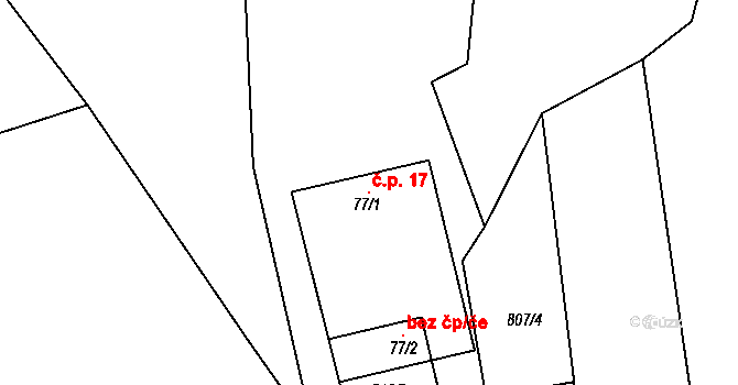 Olešná 17 na parcele st. 77/1 v KÚ Olešná u Pelhřimova, Katastrální mapa