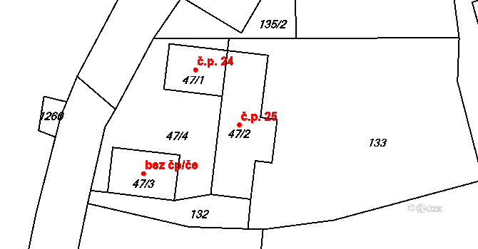 Libotov 25 na parcele st. 47/2 v KÚ Libotov, Katastrální mapa
