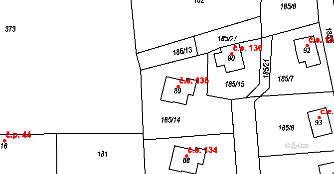 Ješovice 135, Liběchov na parcele st. 89 v KÚ Ješovice, Katastrální mapa