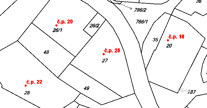 Habartice 25, Klatovy na parcele st. 27 v KÚ Habartice u Obytců, Katastrální mapa