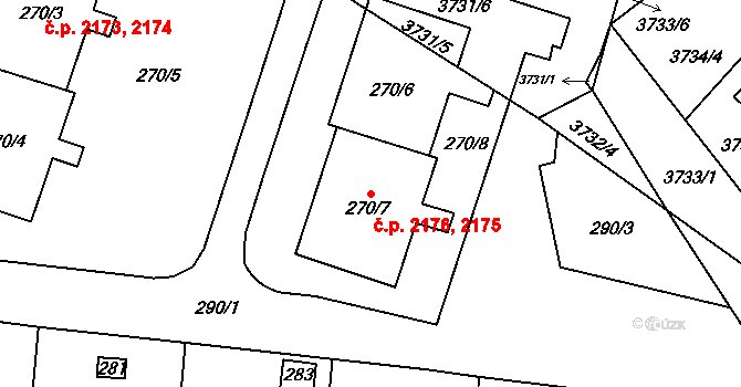 Komořany 2175,2176, Praha na parcele st. 270/7 v KÚ Komořany, Katastrální mapa