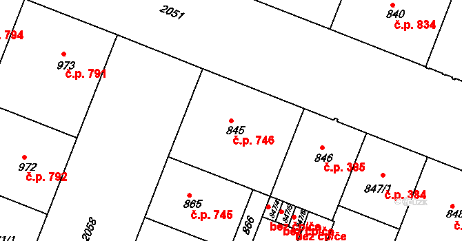 Bubeneč 746, Praha na parcele st. 845 v KÚ Bubeneč, Katastrální mapa
