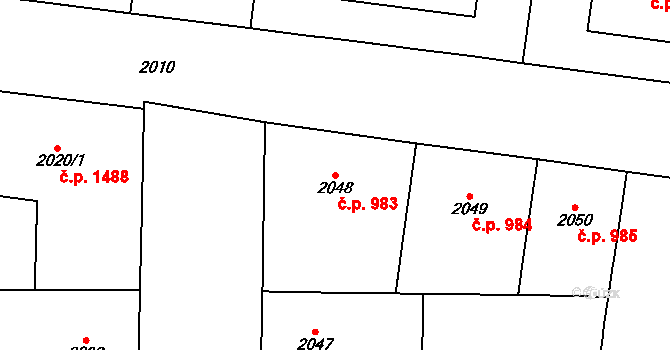 Vršovice 983, Praha na parcele st. 2048 v KÚ Vršovice, Katastrální mapa
