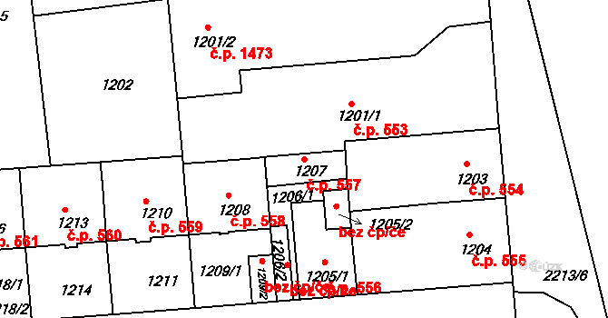 České Budějovice 2 557, České Budějovice na parcele st. 1207 v KÚ České Budějovice 2, Katastrální mapa
