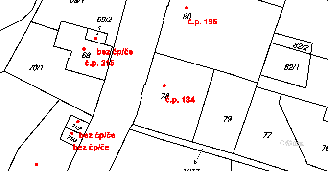 Liberec VII-Horní Růžodol 184, Liberec na parcele st. 78 v KÚ Horní Růžodol, Katastrální mapa