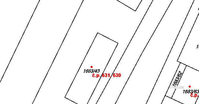 Teplické Předměstí 630,631, Bílina na parcele st. 1683/43 v KÚ Bílina, Katastrální mapa