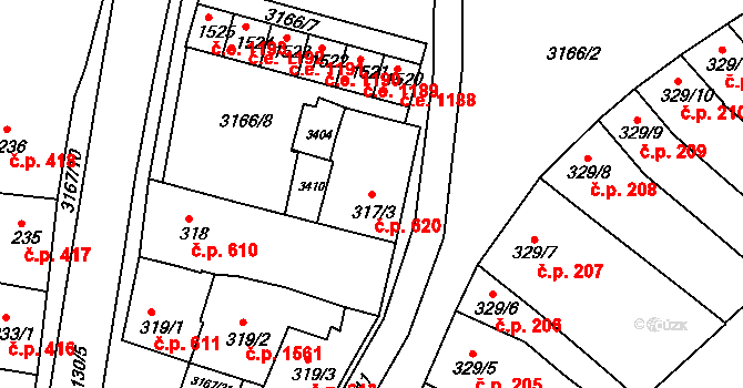 Ivančice 620 na parcele st. 317/3 v KÚ Ivančice, Katastrální mapa
