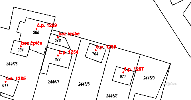 Ivančice 1258 na parcele st. 794 v KÚ Kounické Předměstí, Katastrální mapa