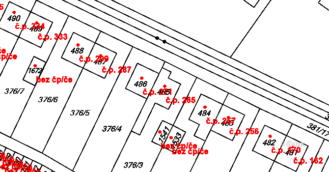 Rokytnice 265, Vsetín na parcele st. 485 v KÚ Rokytnice u Vsetína, Katastrální mapa