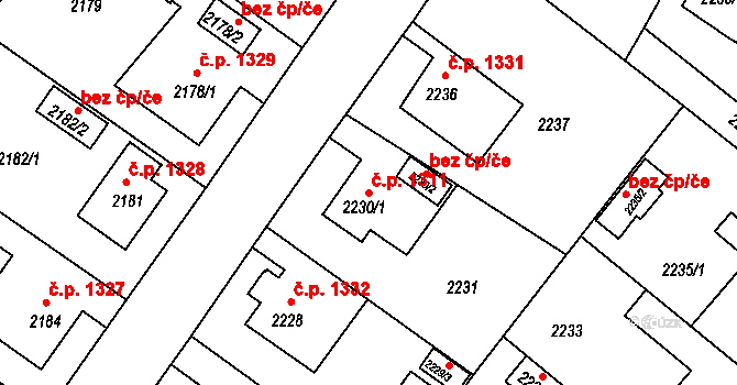 Rumburk 1 1311, Rumburk na parcele st. 2230/1 v KÚ Rumburk, Katastrální mapa