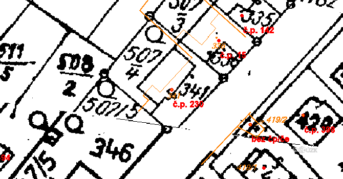 Žiželice 230 na parcele st. 341 v KÚ Žiželice nad Cidlinou, Katastrální mapa