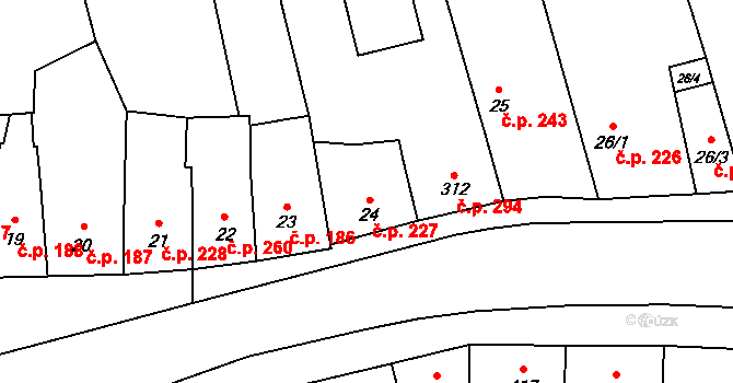 Lišov 227 na parcele st. 24 v KÚ Lišov, Katastrální mapa