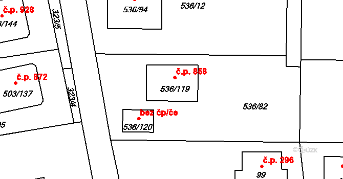 Průhonice 858 na parcele st. 536/119 v KÚ Hole u Průhonic, Katastrální mapa