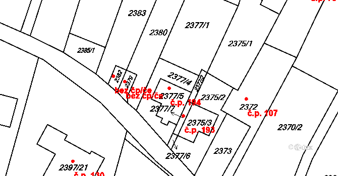 Kunovice 194 na parcele st. 2377/5 v KÚ Kunovice u Uherského Hradiště, Katastrální mapa