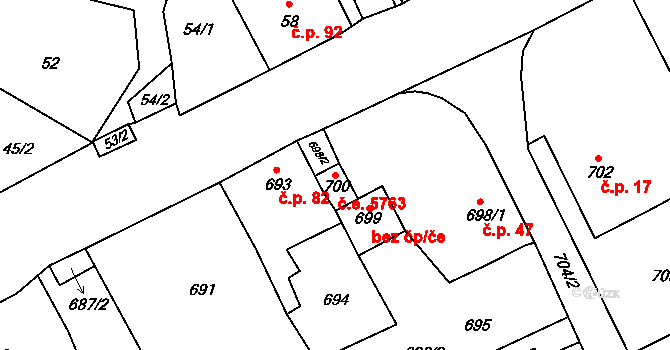 Svádov 5763, Ústí nad Labem na parcele st. 700 v KÚ Svádov, Katastrální mapa