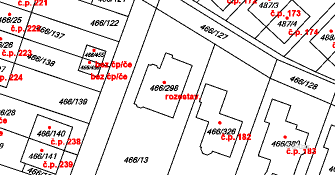 Rebešovice 181 na parcele st. 466/298 v KÚ Rebešovice, Katastrální mapa