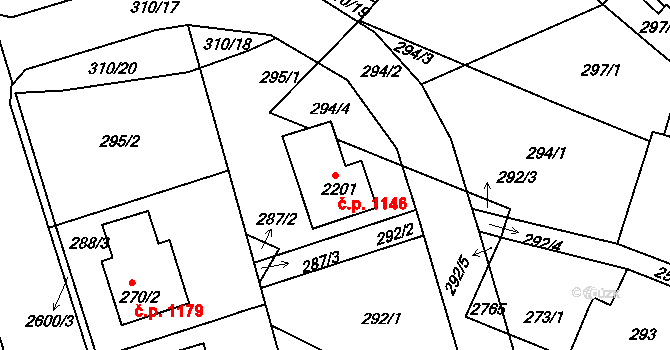 Pacov 1146 na parcele st. 2201 v KÚ Pacov, Katastrální mapa