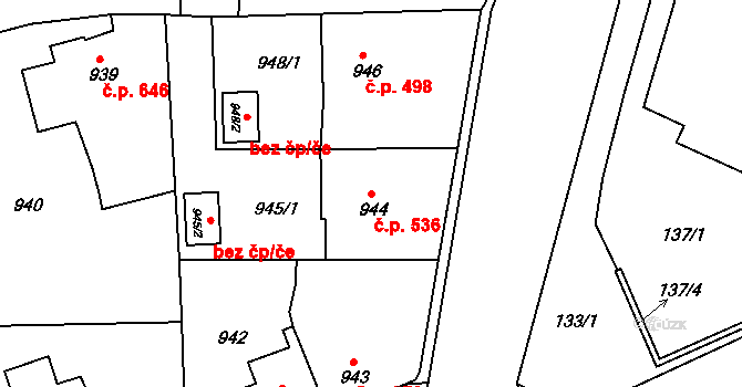 Příbor 536 na parcele st. 944 v KÚ Příbor, Katastrální mapa