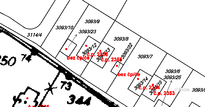 Podlusky 2355, Roudnice nad Labem na parcele st. 3093/13 v KÚ Roudnice nad Labem, Katastrální mapa
