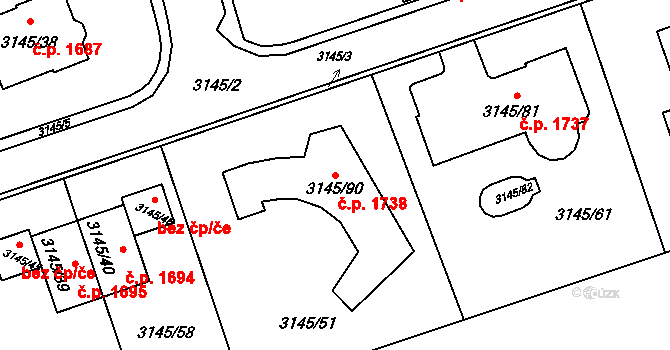 Kadaň 1738 na parcele st. 3145/90 v KÚ Kadaň, Katastrální mapa