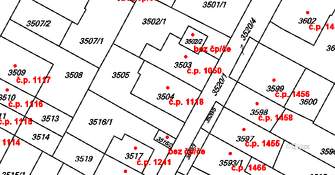 Předměstí 1118, Litoměřice na parcele st. 3504 v KÚ Litoměřice, Katastrální mapa