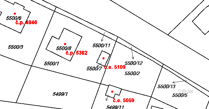 Jihlava 5109 na parcele st. 5500/7 v KÚ Jihlava, Katastrální mapa