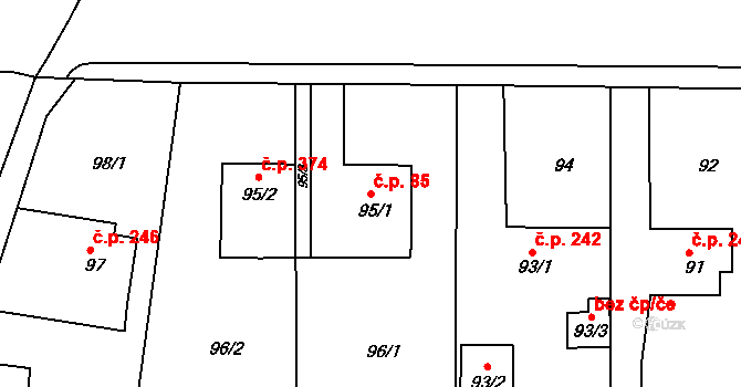 Hamry nad Sázavou 85 na parcele st. 95/1 v KÚ Hamry nad Sázavou, Katastrální mapa