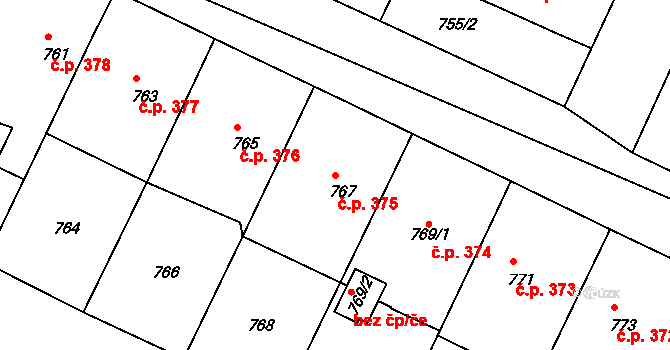 Bylnice 375, Brumov-Bylnice na parcele st. 767 v KÚ Bylnice, Katastrální mapa