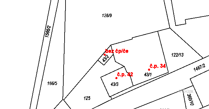 Bušanovice 39937500 na parcele st. 43/2 v KÚ Bušanovice, Katastrální mapa