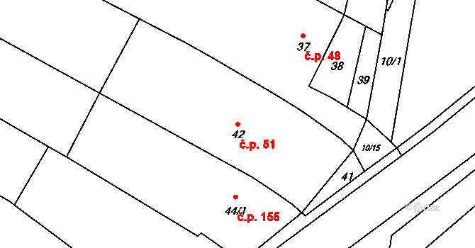 Spytihněv 51 na parcele st. 42 v KÚ Spytihněv, Katastrální mapa