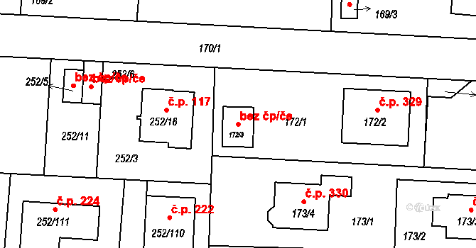 Litvínovice 40532500 na parcele st. 172/3 v KÚ Litvínovice, Katastrální mapa