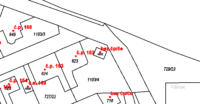 Děčín 42152500 na parcele st. 1032 v KÚ Bynov, Katastrální mapa