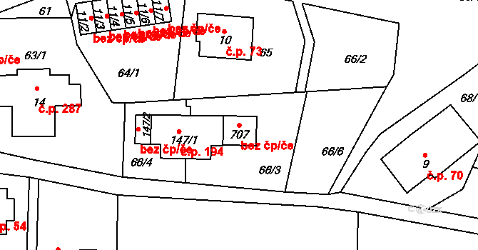 Ohrazenice 43118500 na parcele st. 707 v KÚ Ohrazenice u Turnova, Katastrální mapa