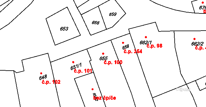 Bošovice 100 na parcele st. 655 v KÚ Bošovice, Katastrální mapa