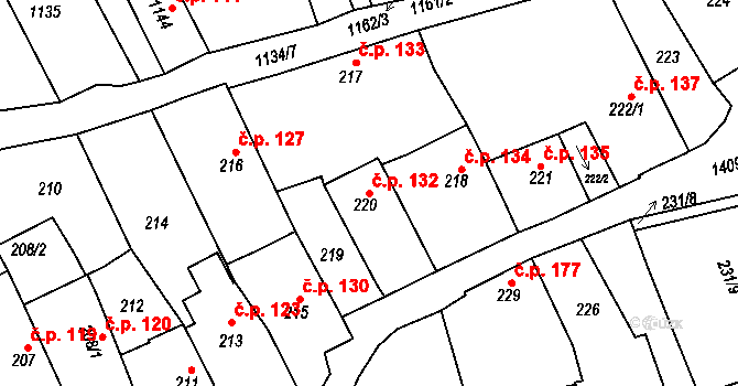 Buchlovice 132 na parcele st. 220 v KÚ Buchlovice, Katastrální mapa
