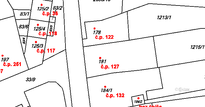 Dražovice 127 na parcele st. 181 v KÚ Dražovice, Katastrální mapa