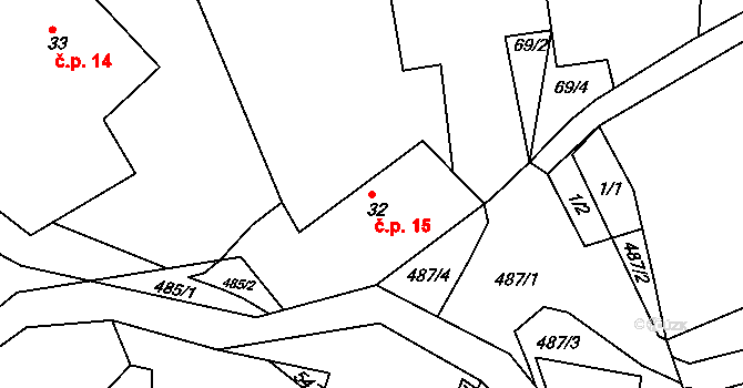 Závratec 15, Třemošnice na parcele st. 32 v KÚ Závratec, Katastrální mapa