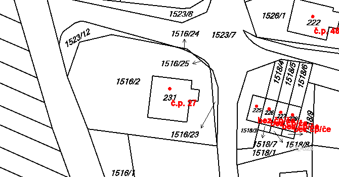 Koburk 27, Výprachtice na parcele st. 231 v KÚ Koburk, Katastrální mapa