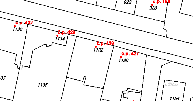 Nýřany 428 na parcele st. 1132 v KÚ Nýřany, Katastrální mapa
