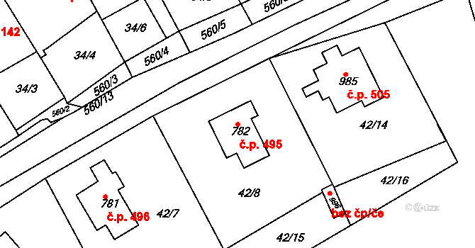 Mikovice 495, Kralupy nad Vltavou na parcele st. 782 v KÚ Mikovice u Kralup nad Vltavou, Katastrální mapa