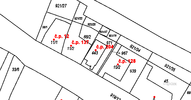 Lobkovice 204, Neratovice na parcele st. 443 v KÚ Lobkovice, Katastrální mapa