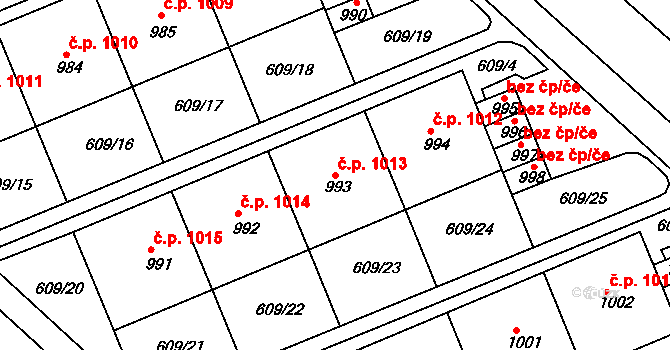 Neratovice 1013 na parcele st. 993 v KÚ Neratovice, Katastrální mapa