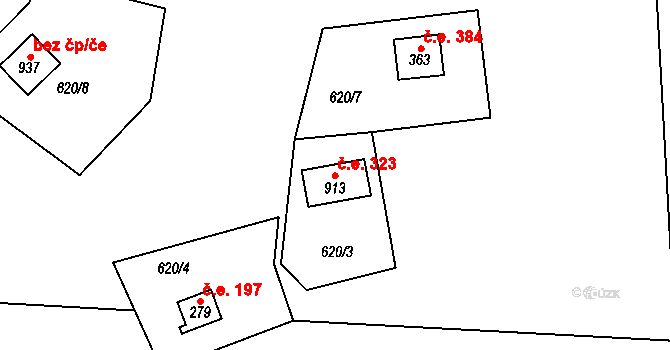 Psáry 323 na parcele st. 913 v KÚ Psáry, Katastrální mapa