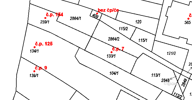 Klenčí pod Čerchovem 7 na parcele st. 133/1 v KÚ Klenčí pod Čerchovem, Katastrální mapa